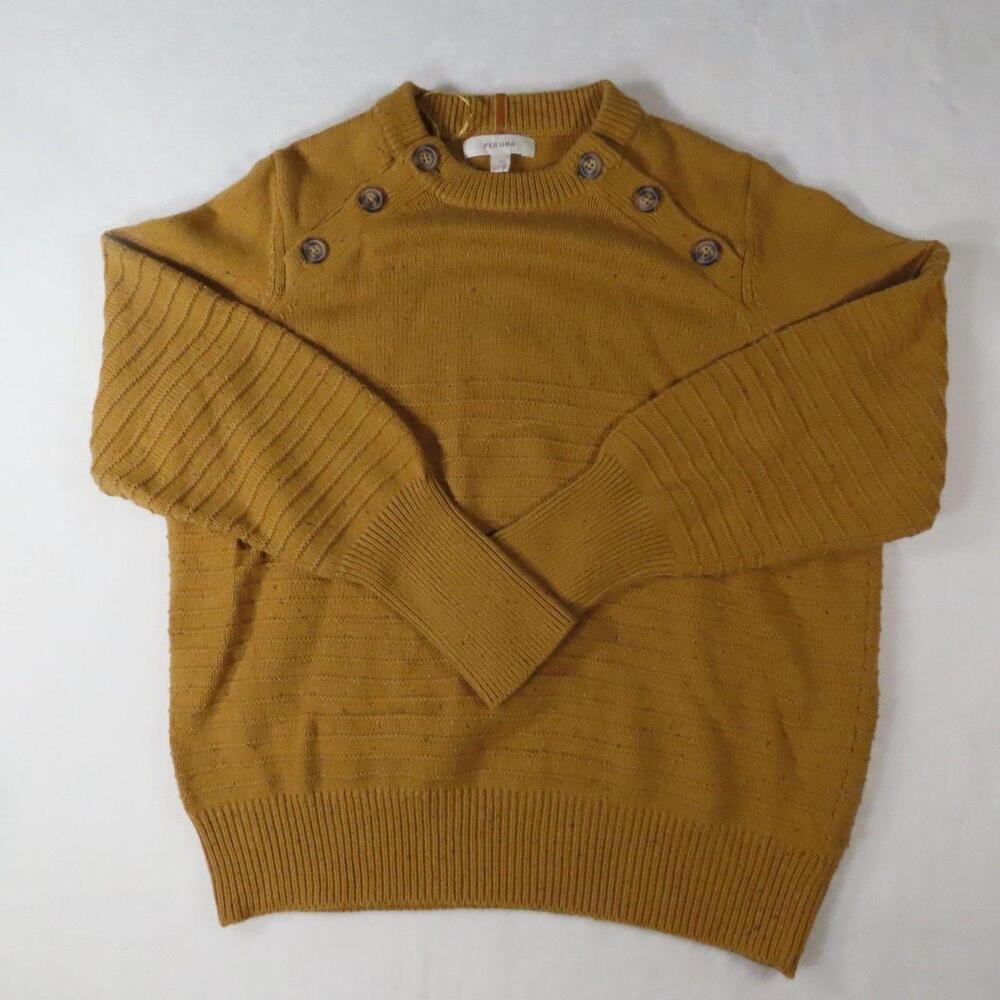 This Per Una M&S Mustard Yellow Textured Knit Button Shoulder Sailor Sweater in